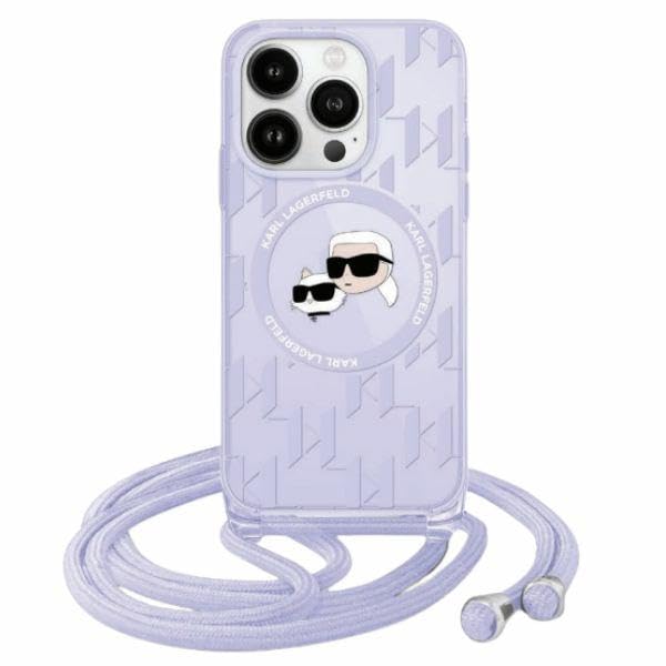 CG Mobile Karl Lagerfeld KLHMP15XHCKCKLCU Coque pour iPhone 15 Pro Max 6,7" Violet Coque Rigide IML Crossbody Monogramme Karl & Choupette Head