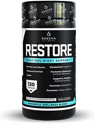 SASCHA FITNESS Cortisol Night Support Pills For Metabolism, Hormonal Support, Inmune System, Restor, Weight Loss Supplements-Vegan-120 Natural Cap