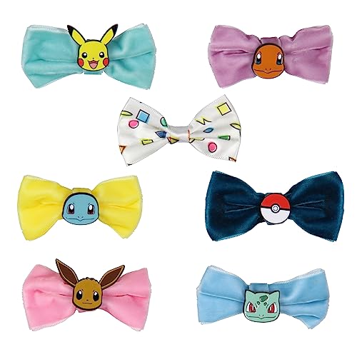 Image of Pokemon Velvet Character Hair Accessories Bows Alligator Hair Clips For Women or Girls 7 Pcs