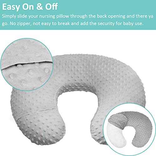 Minky Nursing Pillow Cover, Nursing Pillow Case Plush Breastfeeding Pillow Slipcover Fits Nursing Pillow, Ultra Soft Snug For Infant & Baby Boy Girl, Machine Washable & Breathable, 2 Pack-Grey & Pink #TOP3