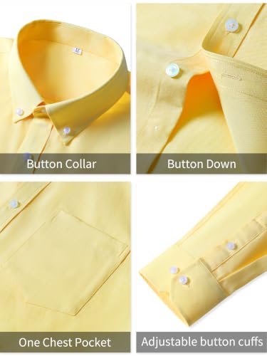 GIANZEN Mens Light Pastel Yellow Dress Shirt Shirts for Men Long Sleeve Button Down Big and Tall Men's Casual Business Oxford Light Yellow Size M — view 6