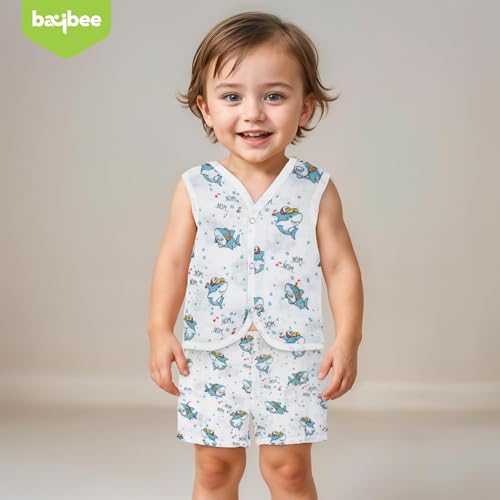 Image of BAYBEE 100% Organic Cotton Muslin Knot Jablas for Baby | Summer Wear Sleeveless Vest Jabala |