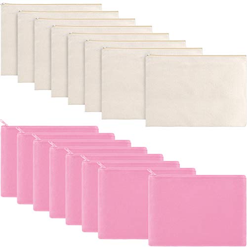16 Pack Multi-Purpose Cosmetics Bag with Zipper Cotton Canvas Makeup Pouches Travel Toiletry