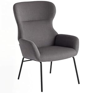 HOMCOM Ohrensessel Loungesessel Wohnzimmer Sessel Polstersessel mit Stahlbeine hoher Rückenlehne, Lesesessel mit Leinenoptik, Relaxsessel für Schlafzimmer Dunkelgrau