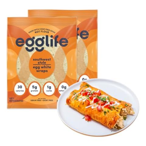 egglife egg white wraps, Southwest, Egg White Wraps, 12 Total Wraps (2-6 Packs) - Gluten Free, Dairy Free, No Flour, Sugar Free, Keto Friendly, Paleo, Low Net Carb, Protein Packed Cover