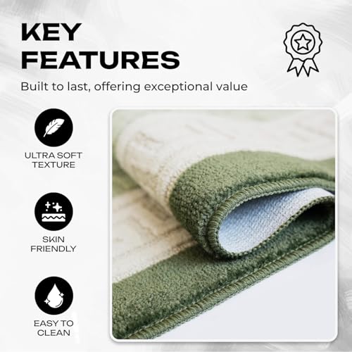 PHP Non-Slip Area Rug, 80 x 150 cm Washable, Heavy Duty Floor Protector Anti Slip Hallway Large Rug for Indoor Outdoor Hall Bedroom and Kitchen - Green - Image 3
