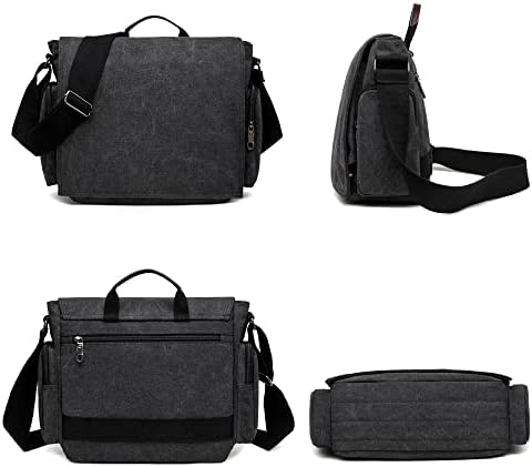 LOSMILE Shoulder Bag Mens,Canvas Messenger Bag.14 Inch Laptop Bag Briefcase for Work School.(Black-M)