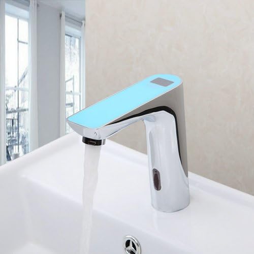 Ohcde Dheark Blue Deck Mount Sensor Digital Display Bathroom Automatic Hands Sensor Wash Basin Chrome Sink Tap Mixer Faucet