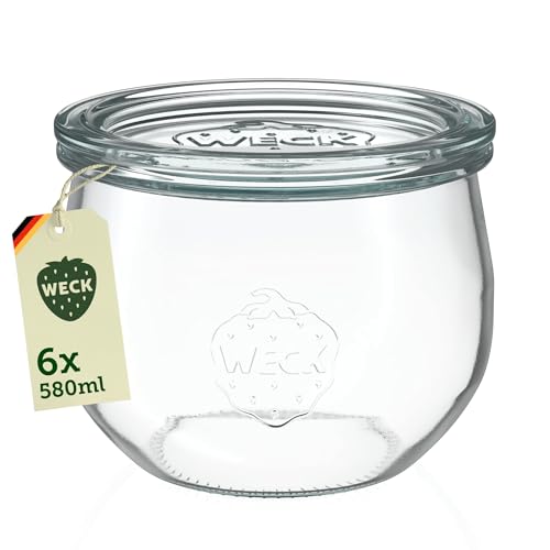 Weck Gläser 580ml – 6er Set mit Deckeln – Tulpenform – robuste, stapelbare Einkoch- & Einweckgläser - ideal für Meal Prep, Overnight Oats, Dessert & Marmelade – wiederverwendbar – Made in Germany