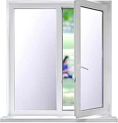 Privacy Window Film, Opaque Vinyl Window Frosting Film, Non Adhesive Window Glass Sticker Static Cling Removable Window Decals Heat Control Easy to Use, Pure Frosted 17.5 x 78.7 Inches