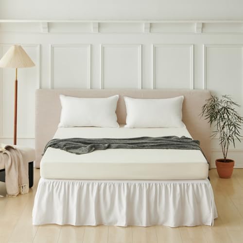 Bed Skirt Full Size Ruffled Bed Skirt with Split Corners, Full Bed Skirts 18 Inch Drop with Platform, White, 18'' Full