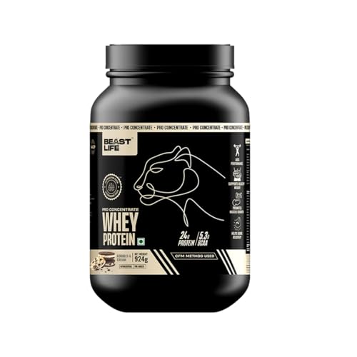 BeastLife Whey Protein 924g Cookie & Cream, 24g Protein, 5.3g BCA...