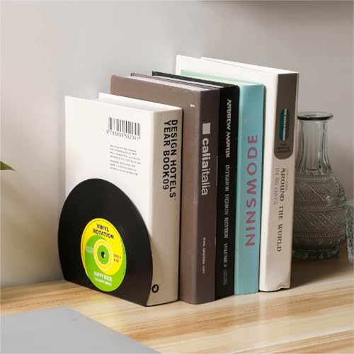 Redomm AI7721BM-MAIN Modern Bookends For Shelves, Retro Vinyl Record Design Bookends Decorative Bookends For Vintage Lovers, Music Lovers Decorative Book Stopper thumb #1