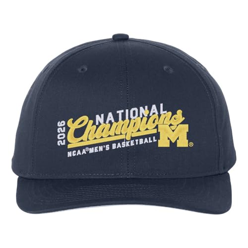 UGP Campus Apparel HT953H - Michigan Wolverines 2026 Basketball National Champions Script - Sports Team Twill Snapback Hat - One Size - Navy