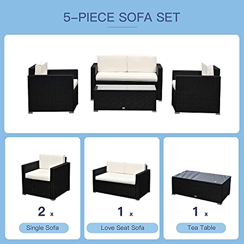 Outsunny 4 Piece Wicker Patio Furniture Set With Cushions, Outdoor Sectional Furniture With 2 Sofa, Loveseat, And Glass Top Coffee Table, Conversation Sofa Sets For Garden, White #TOP6