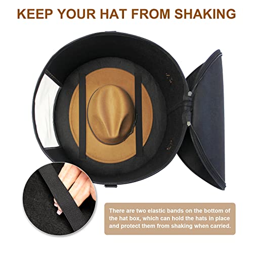 Large Hat Storage Box With Lids, Foldable Felt Round Hat Storage Box With Handle Travel Case Clothes Storage Bin For Women&Men, Cowboy Hat Organizer Stuffed Animal Toy Clothes, Black 17.7" X 11.8" #TOP3