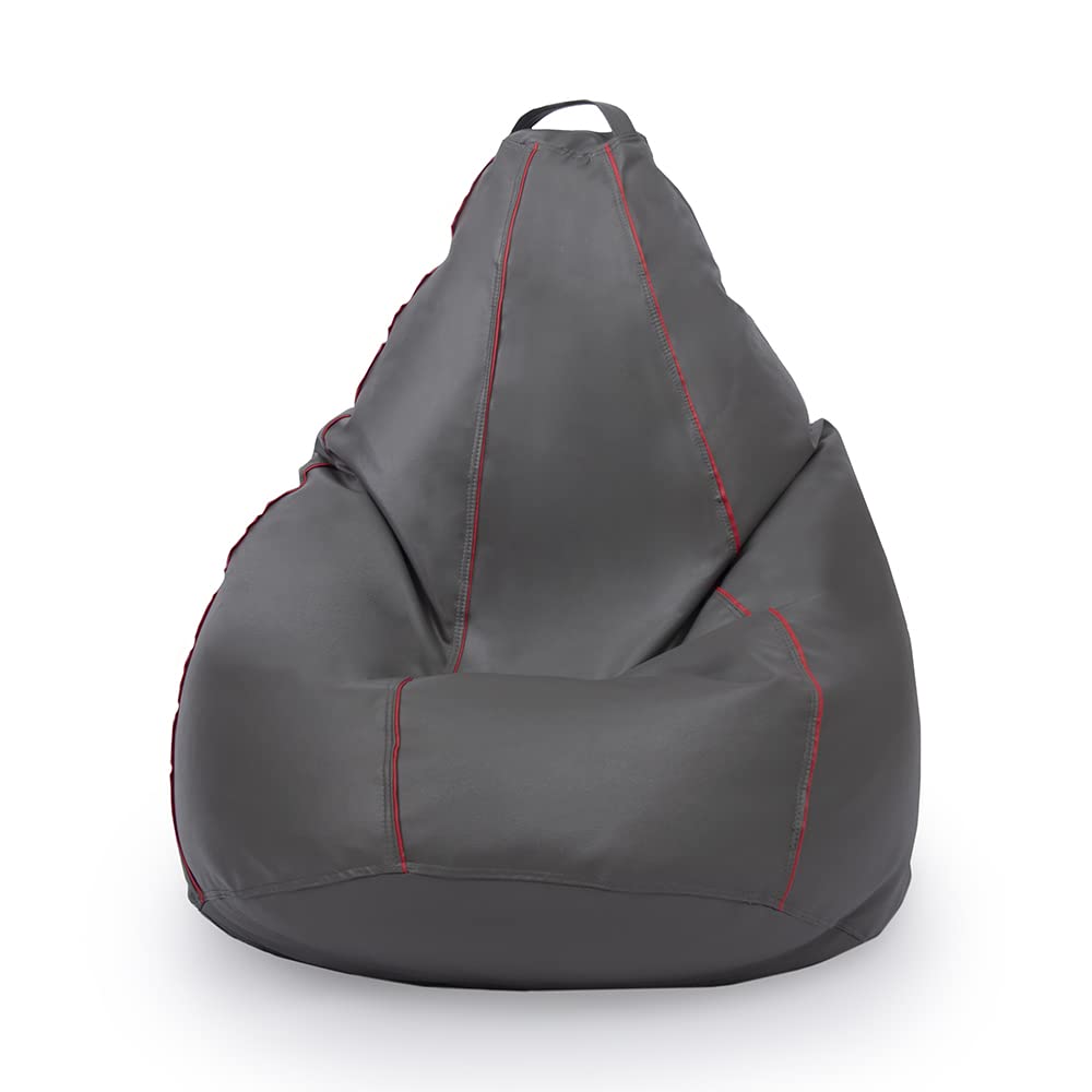 Wakefit Bean Bag Cover XXXL | 3 Months Warranty | Leatherette Bean Bag Without Beans | Grey with Red Piping