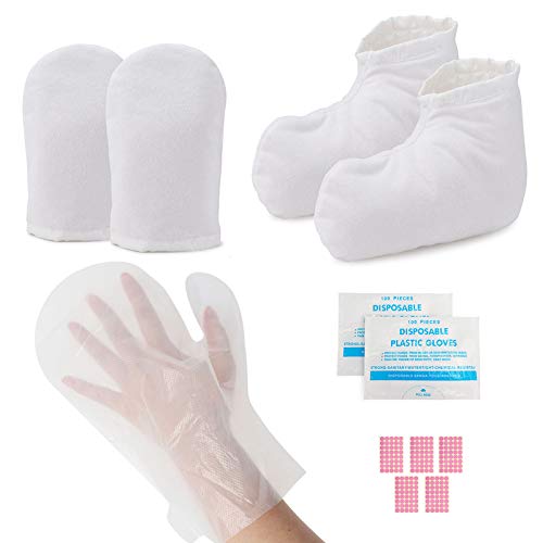 Plastic Paraffin Bath Bags for Hand, Segbeauty Larger and Thicker Paraffin Wax Hand Liners, Terry Cloth Gloves for Hand & Feet, Therabath Spa Mitt Glove Liners for Paraffin Wax Machine