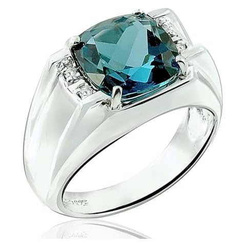 RB Gems Sterling Silver 925 STATEMENT Ring GENUINE GEMSTONE Cushion 10 mm with Rhodium-Plated Finish (8, london-blue-topaz) Cover