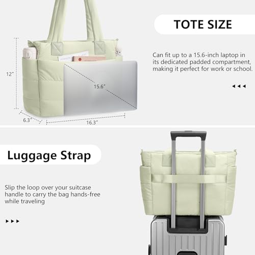 Image of Puffer Tote Bag for Women Quilted Nurse Bag Lightweight Work Bag for Teacher Travel Handbag with Multiple Pockets