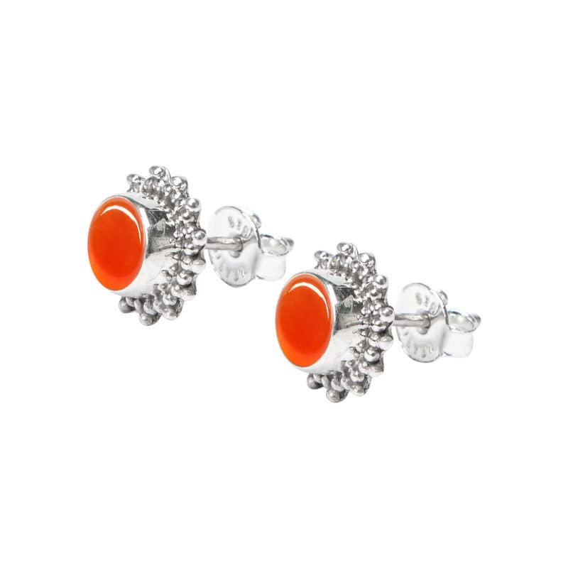 Carnelian Stone Stud Earring, Handmade 925 Sterling Silver Stud Earrings for Women and Girls, Solitaire Stud Earring, Round Stone Stud Earrings, Gift Jewelry for her