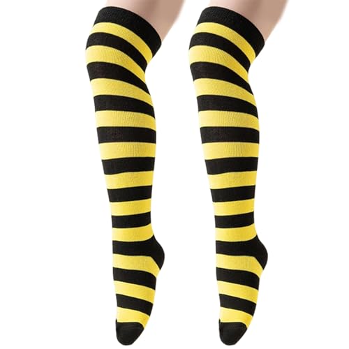 Shntig Calcetines altos hasta muslo a rayas para niños, térmicos suaves y elásticos, estilos de ropa de invierno, para chicas, elásticos sobre las rodillas, largos transpirables para niños