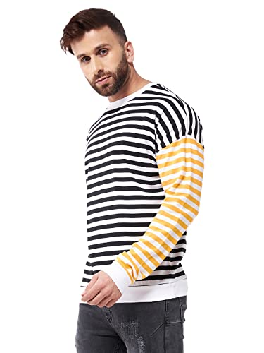 Image of GRITSTONES Men OversizedRound Neck Stripe Drop Shoulder Cotton T-Shirt