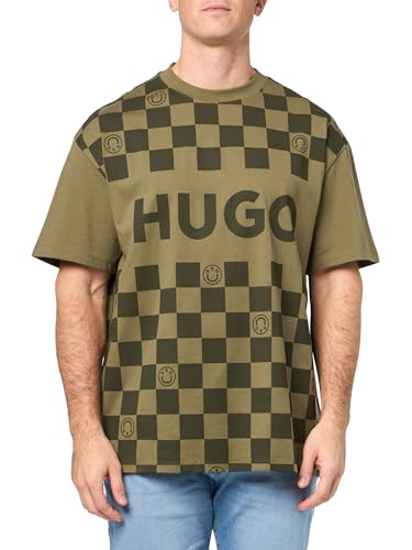 T-Shirt à Carreaux Hugo Homme Grand Logo T-Shirt Tendance Coton