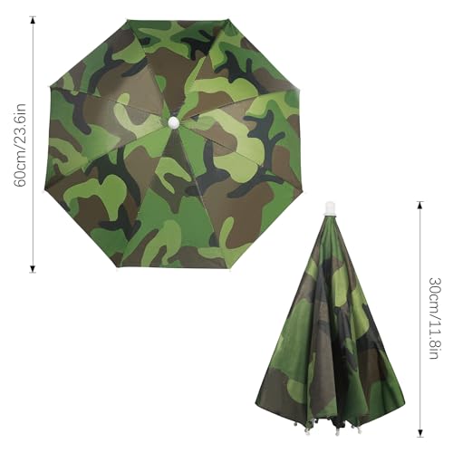 Realure 2 Pcs Head Umbrella Hats with Elastic Bands, Camo Funny Umbrella Hat, Mini Portable Hands Free Fishing Caps - Image 2