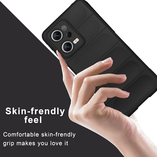 Image of A rtistque Liquid Silicone Stripes Back Cover Case for Mi Redmi Note 12 Pro 5G | with Camera Protection | with Inner Fabric | Anti Slip Grip | AirBag Case - Black