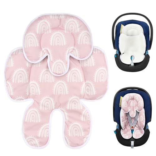Image of SERAPHY Infant Car Seat Insert, 2-in-1 Detachable Mesh Baby Carseat Head & Body Support, Universal Soft Baby Car Seat Cushion, Multi-Functional Full Body Support Newborn to Toddler — Rainbow