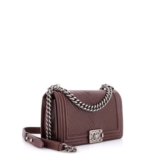 Pre-Loved Boy Flap Bag Chevron Wrinkled Lambskin Old Medium, Red2