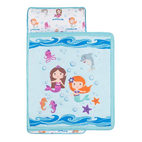 Image of EVERYDAY KIDS Toddler Nap Mat with Removable Pillow -Underwater Mermaids- Carry Handle with Fastening Straps Closure, Rollup Design, Soft Microfiber for Preschool, Daycare Sleeping Bag, Ages 2-6 years