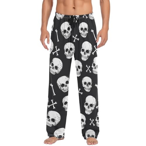 Pirates Colorful Skulls Pajama Pants Yellow Red Stars Men's Pajama Bottoms Lounge Sleepwear PJs Lightweight Sleep Pants L