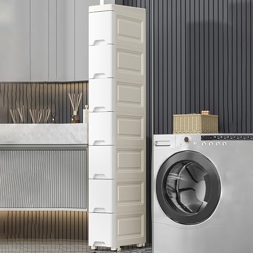 Slim Bathroom Storage Cart on Wheels, Tall Narrow Cabinet with Drawers, Perfect for Small Spaces, Stylish and Functional Organizer for Tight Gaps, Space-Saving Solution