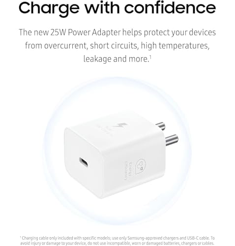 Image of 25W USB-C Superfast GaN Charger Adapter with Cable Compatible with Samsung Galaxy S /A /M /F /Z Series-Compatible with S25 /S24 /S23 /S22Ultra /S21 /21FE /S20 /Note /M54 /M53 5G /M33 /M23 /A34 /A54 5G (White)