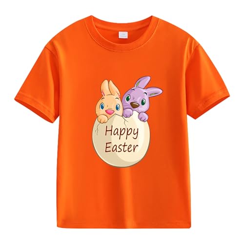 Happy Easter Tees Youth Short Sleeve Egg Bunny Shirts Crew Neck Funny Kids Boys Comfy Pullover Tops T Shirts Clothes