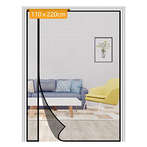 Yotache Fliegengitter Balkontür Magnet 110x220cm Fliegengitter Balkontür Seitliche Öffnung, Fliegengitter Tür Ohne Bohren für Schlafzimmer Kellertür Terrassentür, Schwarz