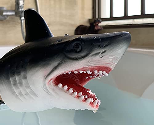 Image of Geminismart Shark Hand Puppet Dolphin Hand Puppet Kids Soft Rubber Realistic White Shark Role Play Toy (Shark) | Soft Rubber Realistic Great White Shark Puppets Role Play Toy Marine Animal World Action Figure