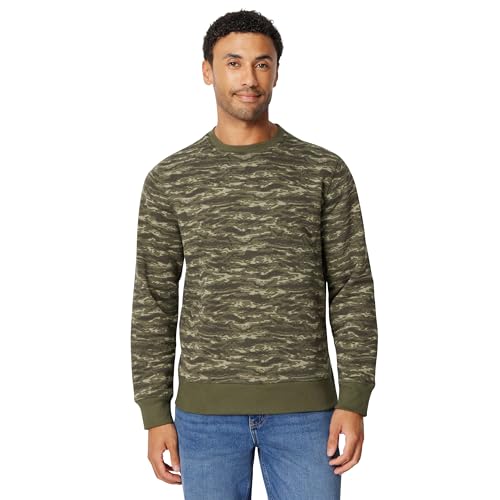 Amazon Essentials Sweat-Shirt à col Rond en Polaire (Grandes Tailles Disponibles) Homme, Vert Camouflage Abstrait, L