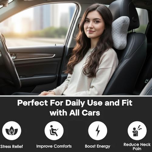 Image of Car Neck Rest Pillow | Ultrasoft Pillow for Comfortable Car Rides |Headrest Pillow Pack of 2 | Memory Foam| Best for Long & Short Travel |Memory Foam Car Seat Head Rest Pillow for Neck Grey
