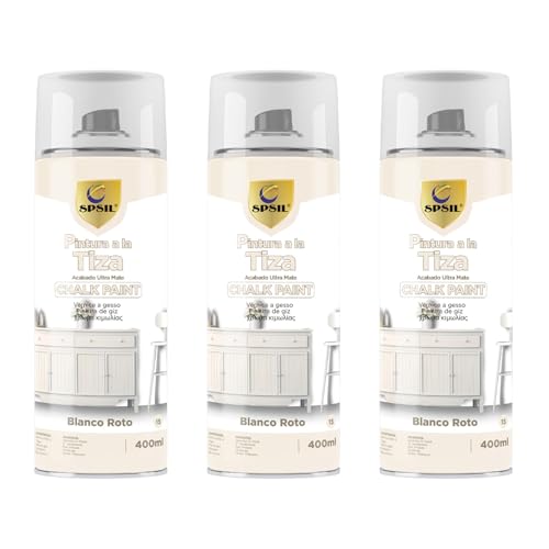SPSIL Pro Chalk Paint Spray-Pintura en Spray Ultra Mate a la Tiza,Efecto Retro y Vintage para Muebles de Madera, Metal, Cerámica,Imprimación en Spray -Colores Blanco Roto (3 Pcs) 400ml