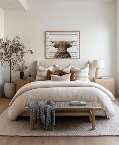 Image of aj decor Highland Cow Mugshot Wall Art Print Poster, Dog Pet Lover Picture Painting Artwork Bedroom Living Room Office Dining Room 151D (Highland Cow Mugshot, 11 inch W x 14 inch L, Wood Frame)