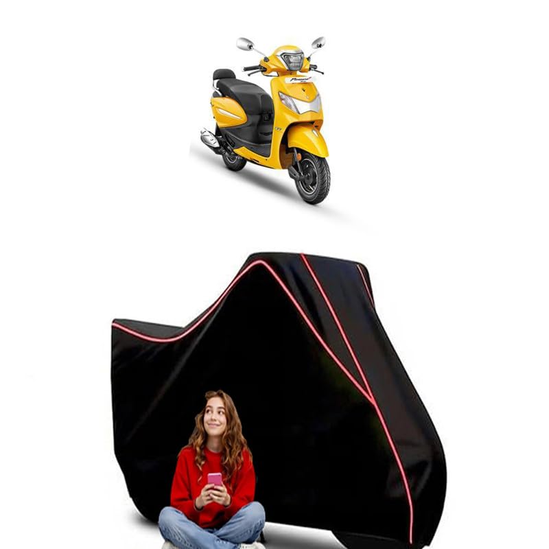 Image of Pleasure Plus Platinum Scooty Bike Cover Water Resistant Outdoor Use Universal Fit Scooters Motorcycles Heavy Duty UV Protection Dust Rain Scratch Resistant Elastic Bottom Black Blue Piping