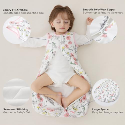 Image of Duomiaomiao 1.5 TOG Baby Sleep Sack 100% Cotton Four Season Baby Wearable Blanket, Breathable Comfy Toddler Sleeping Bag