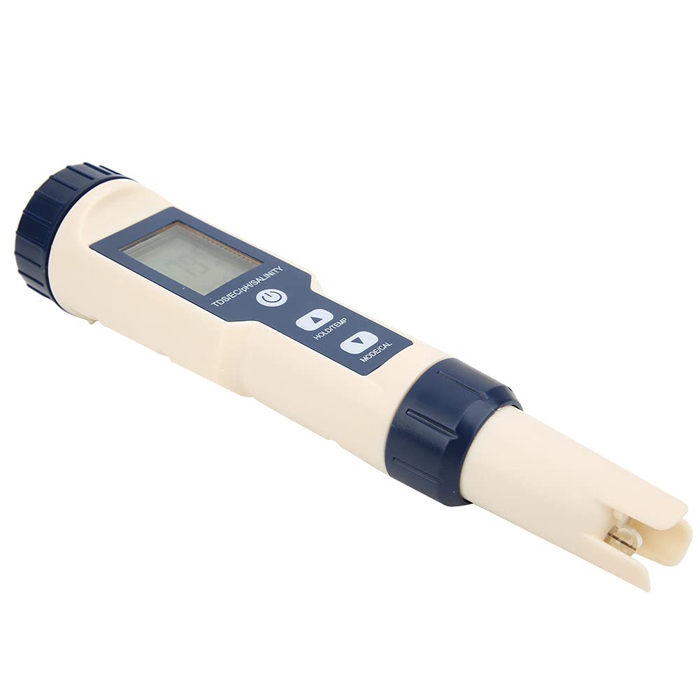 Tester di qualità dell'Acqua, Portatile 5 in 1 Misuratore di Test di qualità dell'Acqua Tester PH PH di Salinità TDS con Retroilluminazione per Acqua Potabile Piscina Lavorazione Alimentare