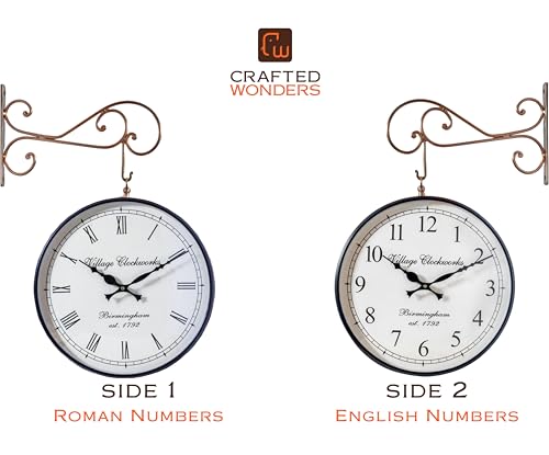 Image of Metal Vintage Double Sided Analog Wall Clock | Railway Station Double Sided Antique Decorative Clock with Brass Finishing Wall Clock for Home, Office, Classroom- Copper (8 inch)