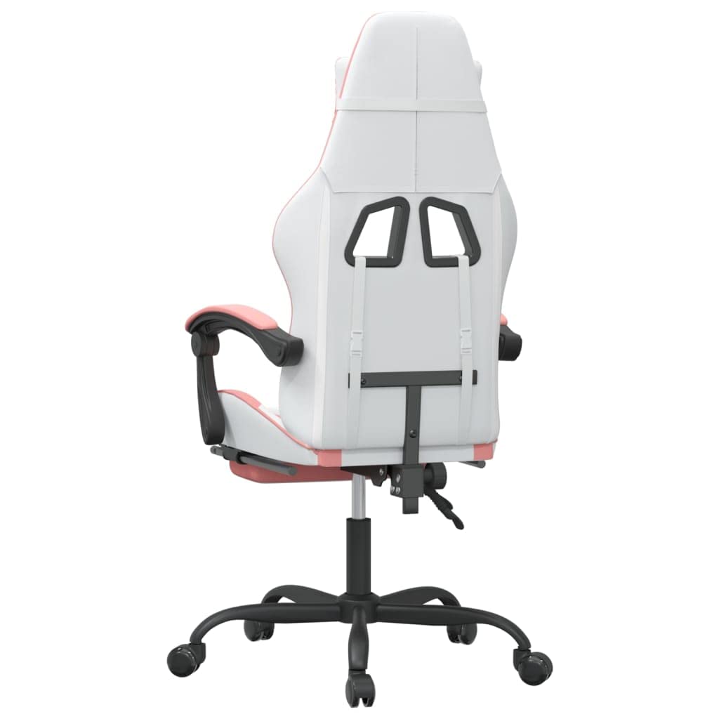 Tomostar Chaise Gaming, Chaise de Jeu Fauteuil Gamer Fauteuil de Bureau pivotante et Repose-Pied Blanc et Rose Similicuir
