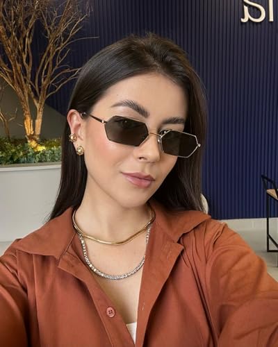 JUDOO Small Narrow Rectangle Sunglasses for Women Men Retro Y2K 90s Hexagon Frame Skinny Sunnies2