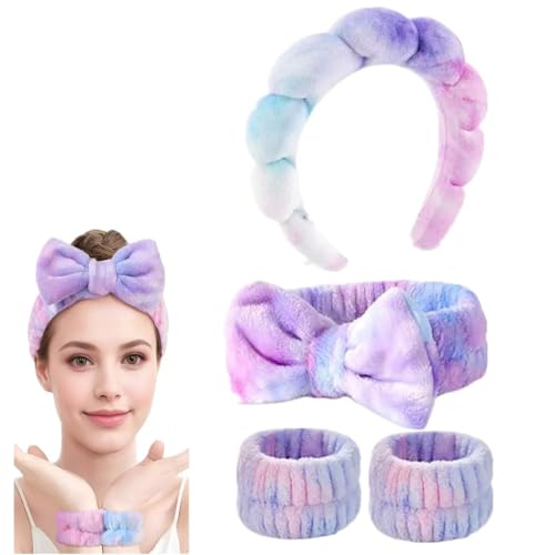 スパヘッドバンド 手首 ヘアバンド 4個セット 洗顔 吸水 袖濡れ防止 吸水 手首 メイク 速乾 伸縮性 化粧 お風呂 ふわふわ 柔らかい ウォッシュバンド シュシュ タオルリストバンド